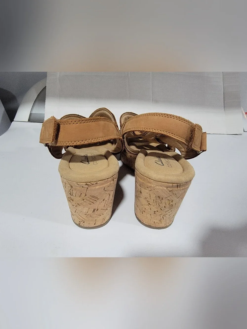 Like New-Clarks Collection Tan Leather Wedge Sandals-size 10